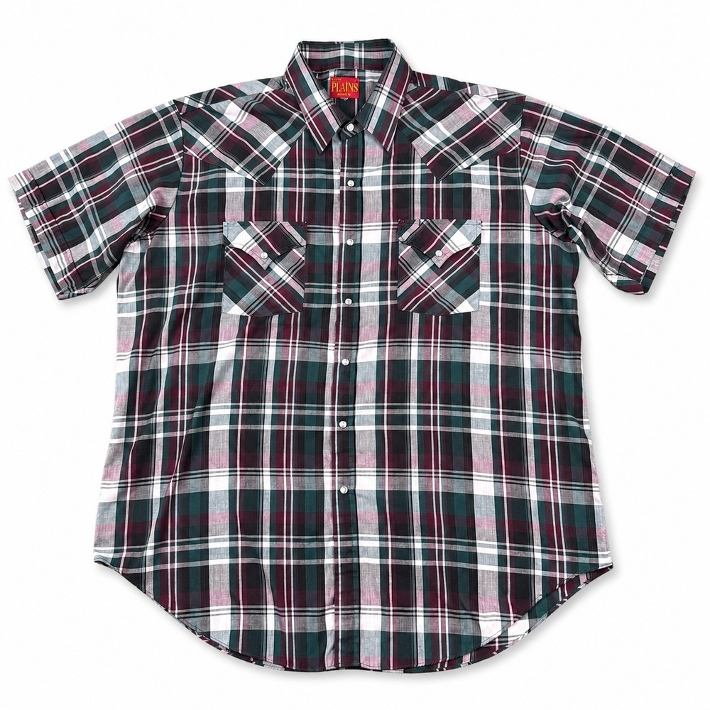 Ely Plains Mens Pearl Snap Shirt XXL Plaid Short Sleeve Cowboy Ranch Western